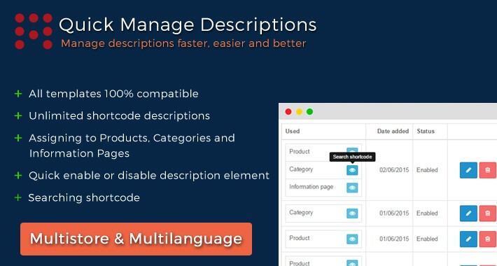Manage Descriptions for Products, Categories, Informations, HTML