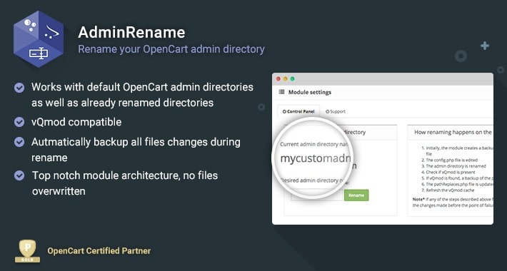AdminRename - Rename your OpenCart admin directory