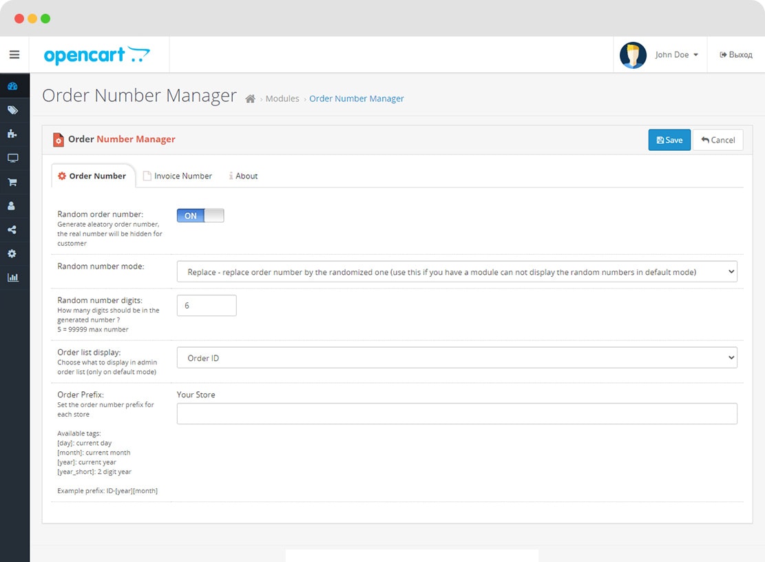 Order Number Manager OpenCart 3