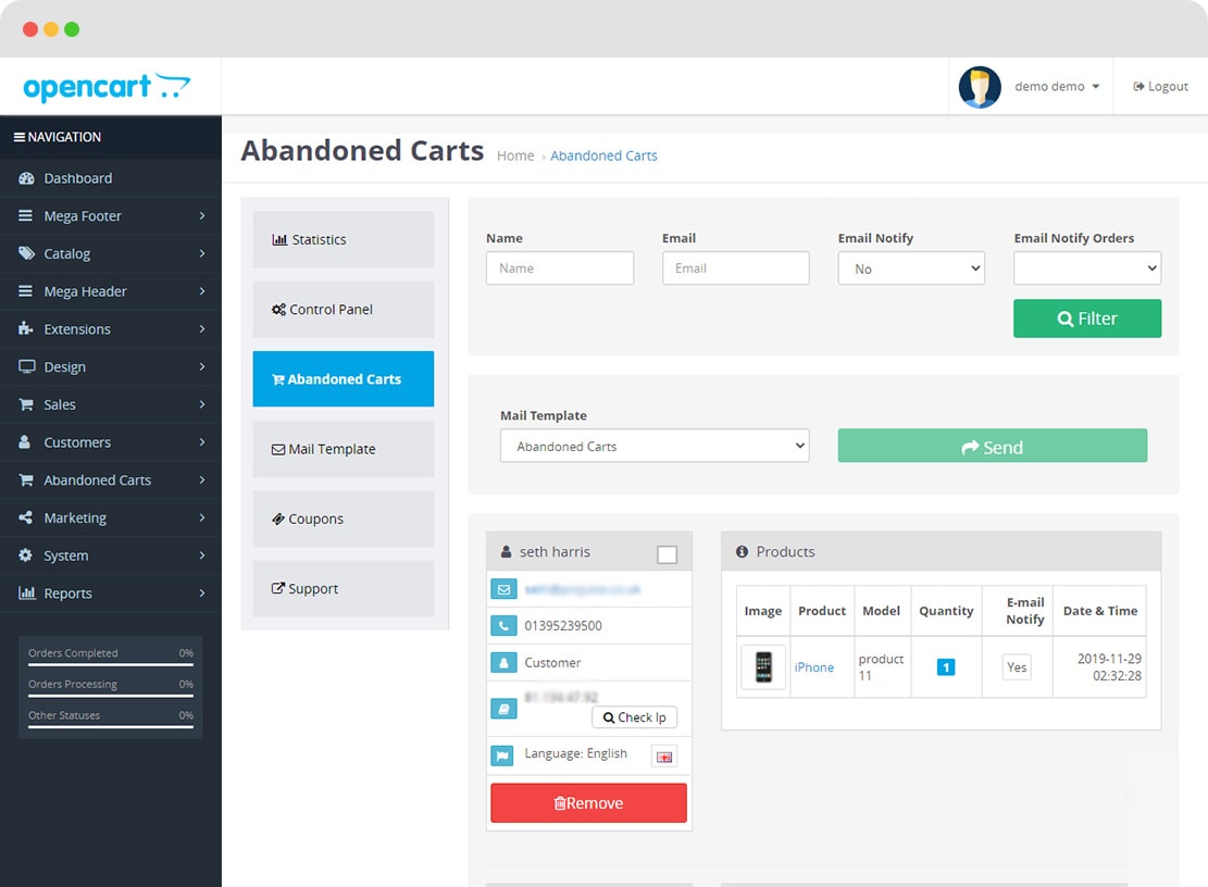 Recover Abandoned Carts OpenCart 3.0.x